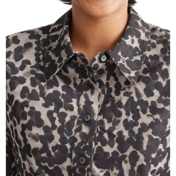 And OTHER STORIES Print Long Sleeve Polo Midi Dress In Brown Black Aop Sz 8 - Picture 2 of 16